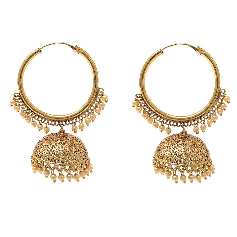 Indian Kundan Pearl Gold Jhumka Earrings